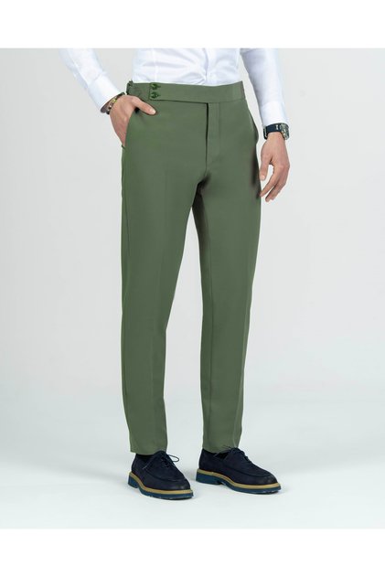 Slim Fit Bel Detailed Trousers Green T14563