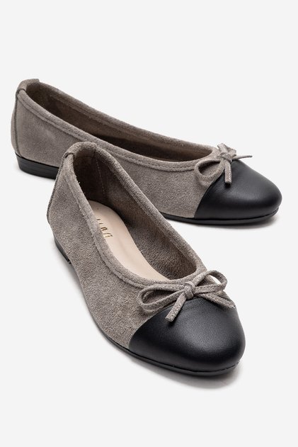 Boleo Gray Suede Black Genuine Leather Women's Ballerina Shoes