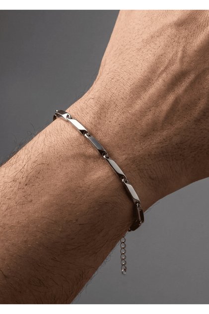 Men's Silver Color Steel Plate Chain Modern Design Bracelet