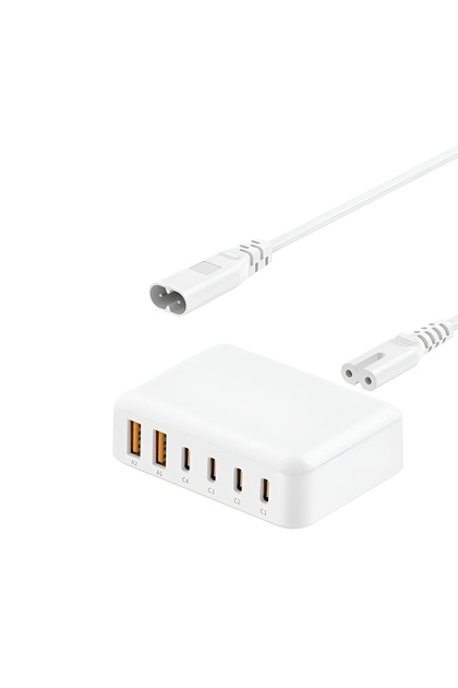 شاحن سريع بقوة 60 واط شحن سريع مع 2 منفذ USB و 4 منافذ تايب سي مزود بكابل بطول 1.5 متر وقابس بريطاني