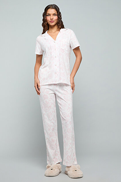 Printed Lapel Collar Pyjama Set