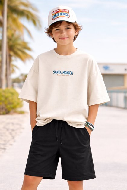 Boy's Oversize Santa Monica Printed T-Shirt & Shorts Set