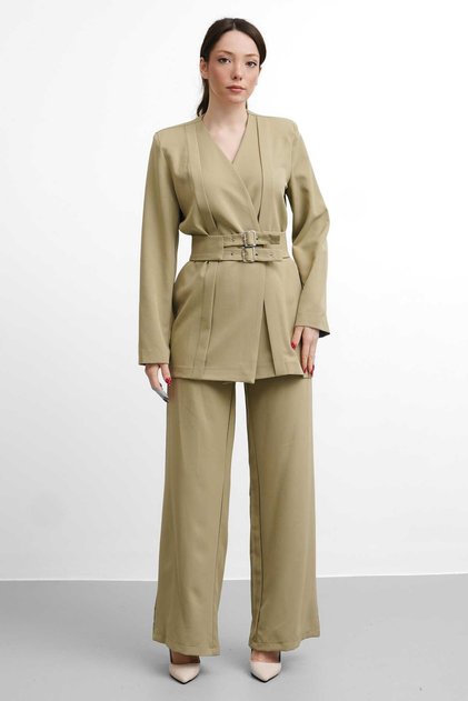 Molly Nelly Women's Double Belted Jacket and Pants Set
