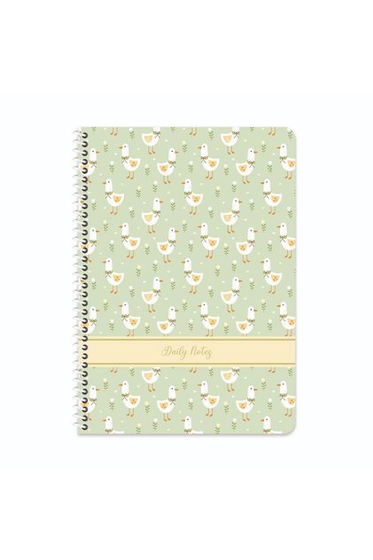 A4 Spiral Bound Cardboard Cover Checkered Nature Notebook - Green