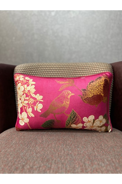 Robin-9372 Fuchsia Pink Color Imported Silk Velvet Cushion Cover 30X50 Rectangular