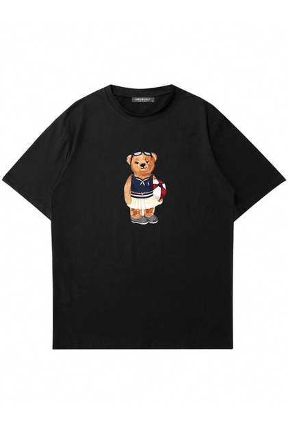 Women's Beach Teddy Printed Crew Neck Oversize Tshirt