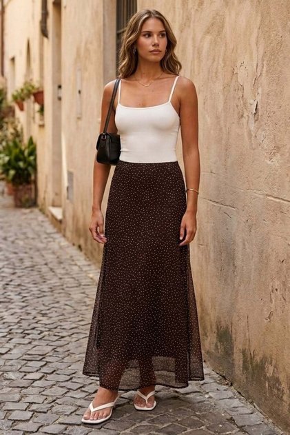 Bitter Brown Polka Dot Pattern Tulle Layered Women's Skirt Mg2708