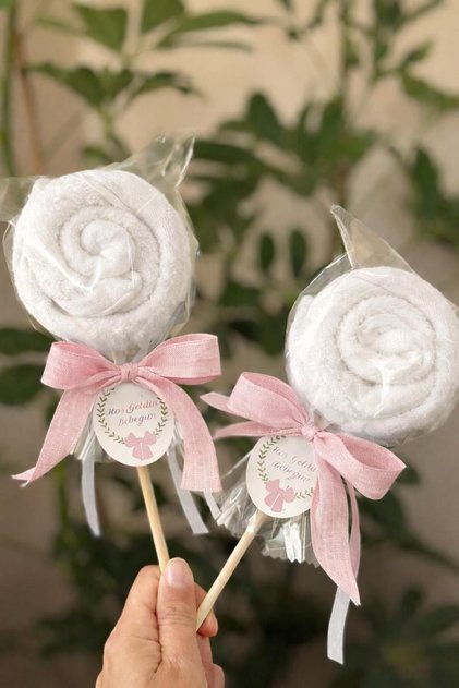 5 Pieces Baby Gift Towel Lollipop Look White Pink