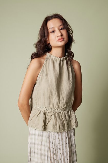 Lace-Detail Muslin Top