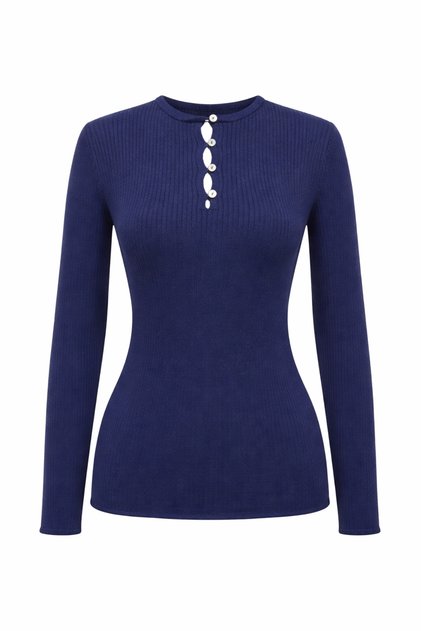 6982 Women's Britli Detailed Soft Basic Sweater Navy Blue