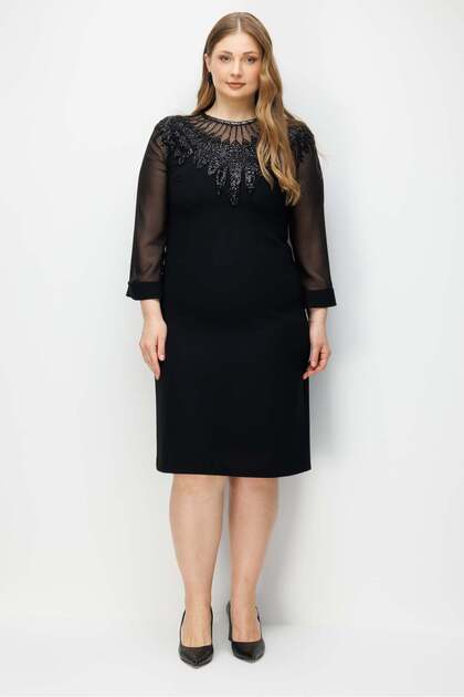 Moda lgi Modailgi Beaded Collar A-Line Sleeve Dress -80036- Trendyol