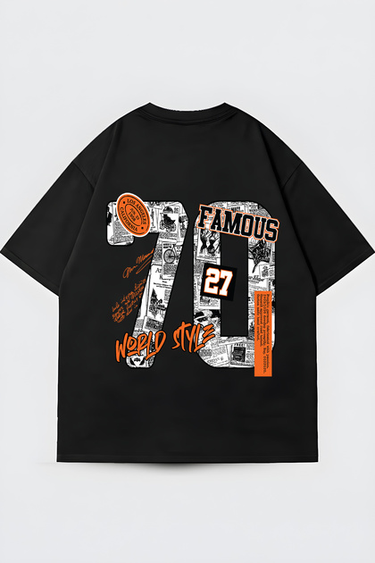 Unisex Black Oversize Focus on Yourself Printed Crew Neck T-Shirt