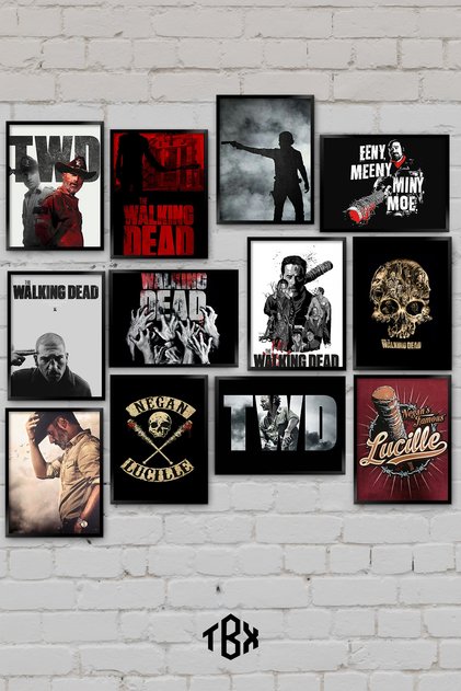 12 Parça The Walking Dead Zombi Kıyamet Sonrası Aksiyon Gerilim Dizi Dekoratif MDF Tablo Seti