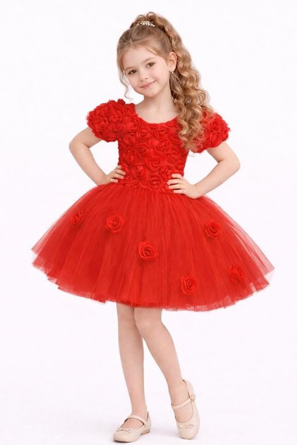 Rosali Lase Detail Girls Tutu Evening Dress M00803 Red