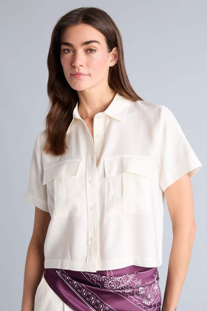 Crop Pocket Fluid Fabric Short Sleeve Shirt C4784Ax26Sp