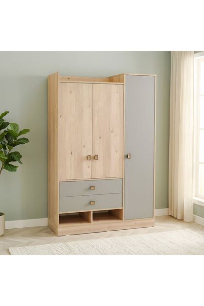 3 Door Wardrobe-Grey & Oak