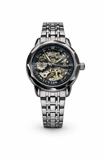 Eclipse Automatic Skeleton Watch for Women Stainless Steel Strap Elegant Luxury Watch Silver