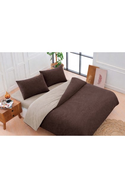Eternity Ribbed Duvet Cover Set 4 Pieces Brown