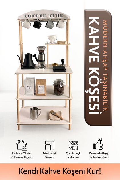 Kahve Köşesi Rafı Coffee Station Mutfak Düzenleyici Ofis Standı Çok Amaçlı