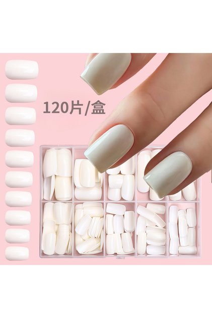1 120Pcs/Box Pure White Press On Nails 10-Sizes Short Square Full Coverage Fake Nails Fashionable E.