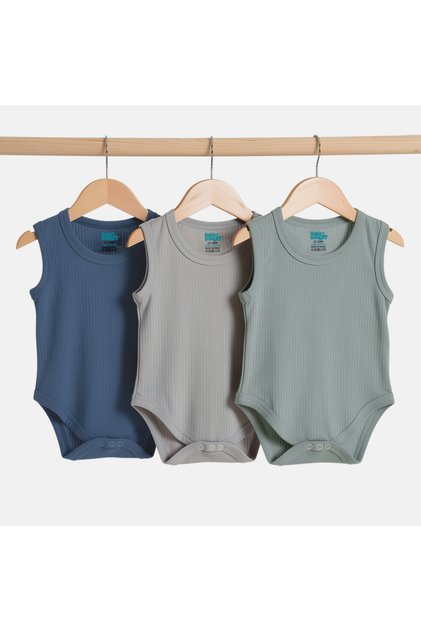 Pack of 3 - Premium Ribbed Cotton Sleeveless Romper