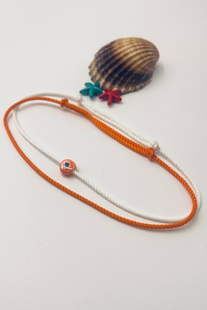 Ceramic Series White Orange Evil Eye Beaded Anklet Set of 2
