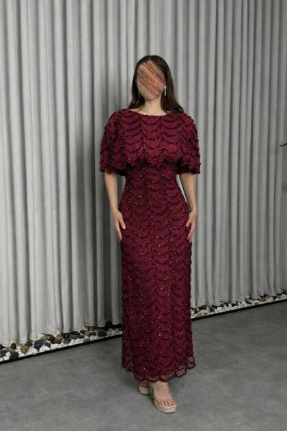 Jood Long Evening Dress with Shimmering Scalloped Embroidery- Trendyol Jood Long Evening Dress with Shimmering Scalloped Embroidery- Trendyol