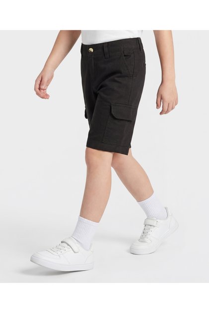 Elastane Woven Above Knee Length Solid Colour Shorts - Black