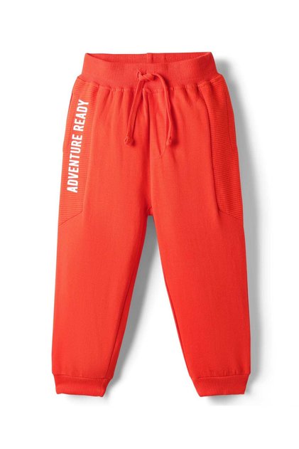 Terry Knit Full Length Text Printed Lounge Pants - Orange