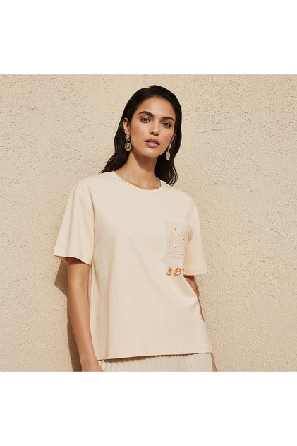 Cotton T-shirt with Crochet Applique