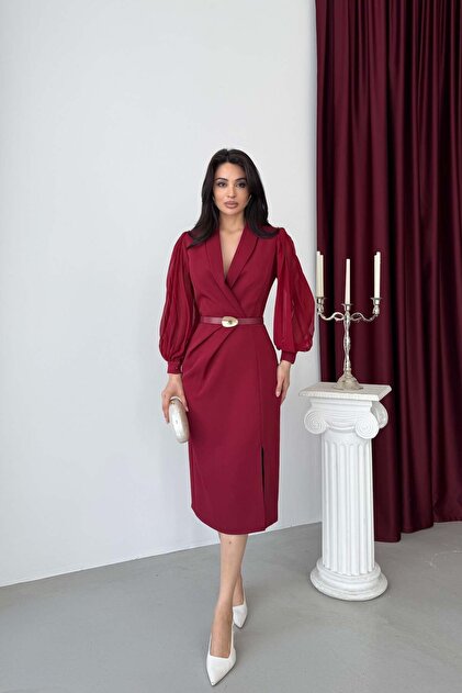 burgundy dress with gold belt Serica Moda Detailed Midi Evening Lace & Beads tulle making it a valuable Size:UK 4 / EU37 / US 6 Gingham dress