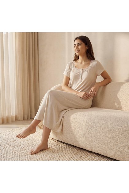 Night Gown Short Sleeve Textured