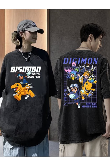 Anime Digimon Printed Unisex Washable Vintage Oversize T-Shirt