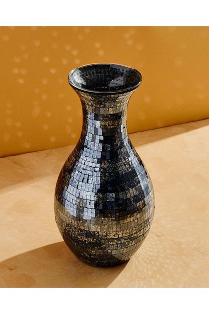 Smoke Mosaic Glass Vase L 35H x 16D Cm