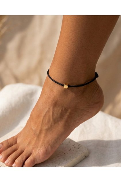Gold Cube Anklet, Black Rope Anklet, Gift Anklet for Women, Elegant Women's Anklet