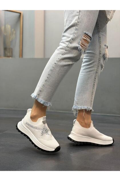 White Knitwear Star Stone Women's Casual Sports Shoes