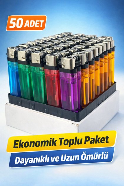 50 Adet Renkli Çakmak Ekonomik Paket Dayanıklı Uzun Ömürlü