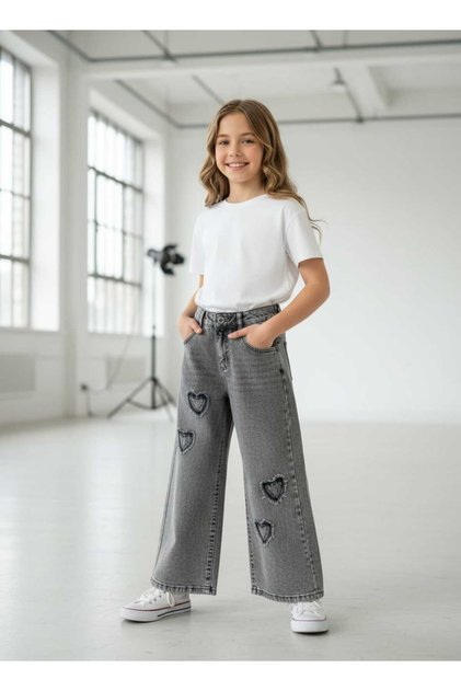 Girl's Jeans Heart Model Fume Color Single Bottom Cotton Fabric Super Quality High Waist 4545454