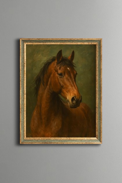 Horse Portrait – Vintage Patterned Frame – Slim Model