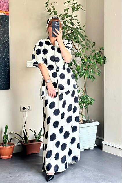 Pearl Buttoned Bandana Polka Dot Double Set