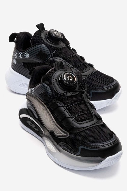 Zippered Lace Anorak Children's Sports Shoes 26-30 Black Smoke