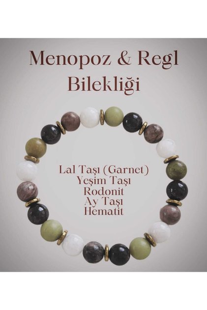 Doğal Taş Esnek Menopoz & Regl Bilekliği (Lal-Yeşim-Rodonit-Ay-Hematit)