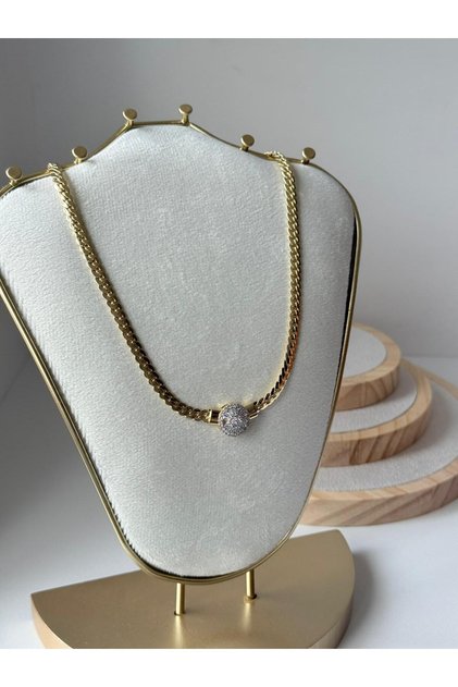 Altın kaplama kristal taşlı daire model kolye