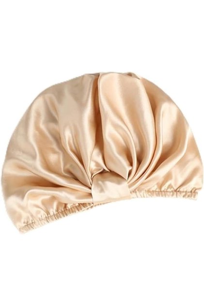 100% Mulberry Silk Sleeping Bonnet,Mess-Free Hair Care,Elastic Band for Women,Champagne