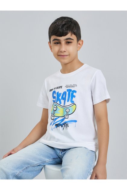 Boys Graphic Print Short Sleeves Cotton T-Shirt
