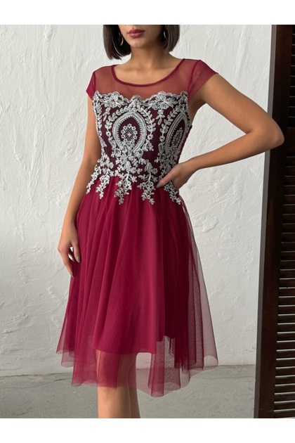ADAMODA.RO Elegant short tulle dress with silver inserts- Trendyol