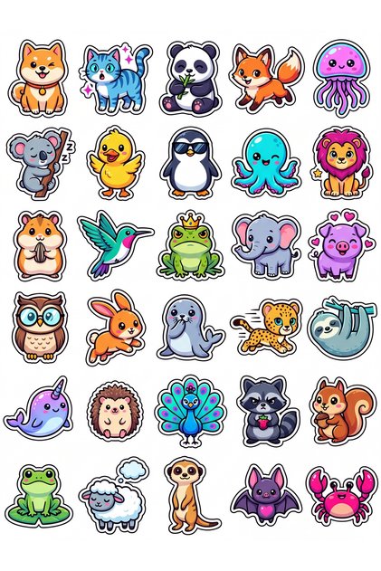 30 Pieces Cute Animal Sticker Set - for Laptop, Notebook, Agenda, Suitcase