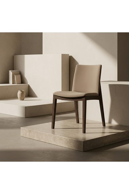 Kano Taupe & Walnut Leather With Veneered Wood Dining Chair