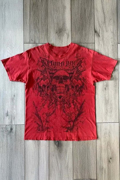 Κόκκινο μπλουζάκι Miami Vintage Skull Gothic Y2K Unisex