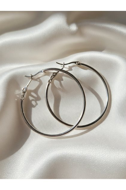 Silver Color Large Size Steel Hoop Earrings-Non Tarnish-4.8 cm